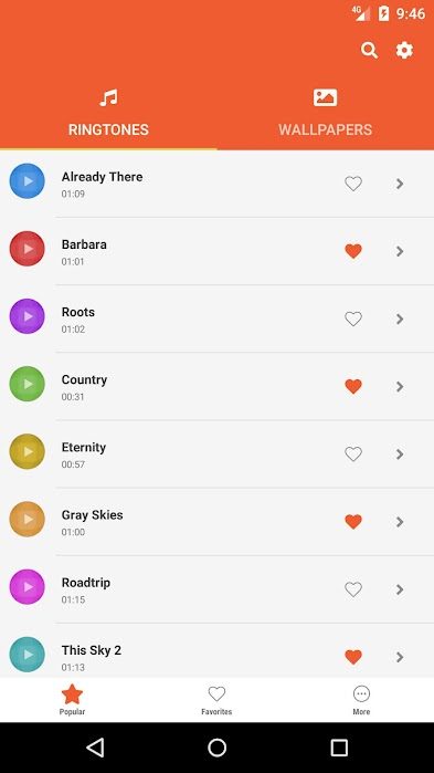 Music Ringtones and Sounds app list.