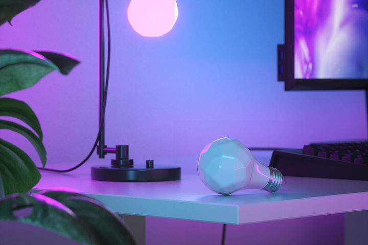 Nanoleaf Essentials Bulb on desk.