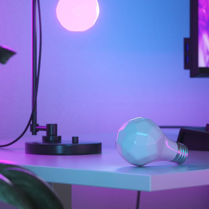 Nanoleaf Essentials Bulb on desk.