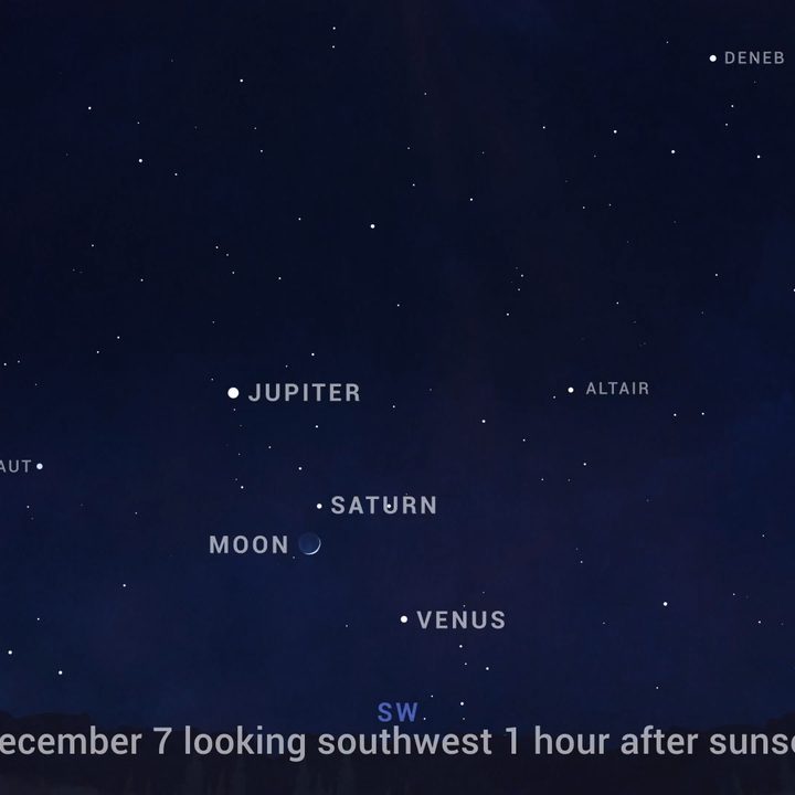 A NASA skywatching chart for December 2021.