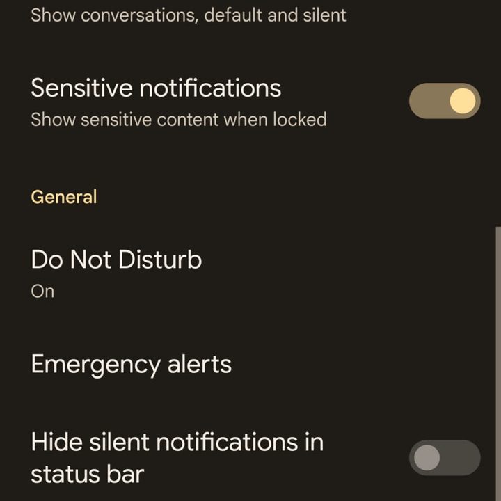 Notifications settings, Do Not Disturb.