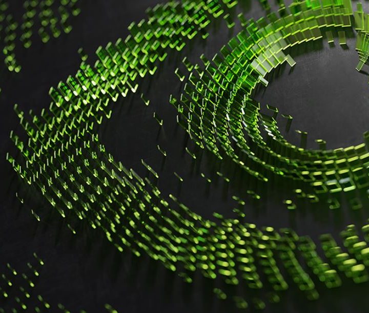 Nvidia logo made out of microchips.