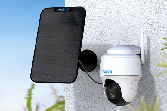 Reolink Argus PT installed on side of house.