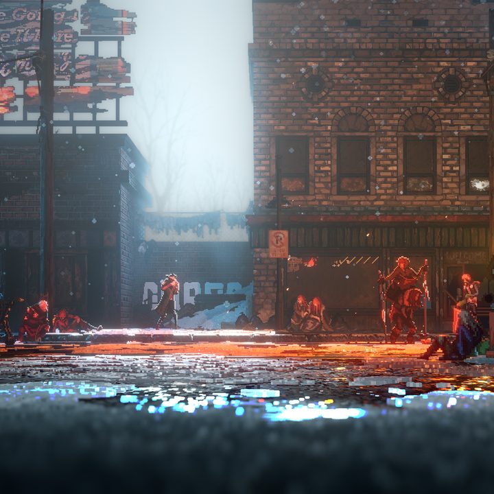 A character explores the streets of Replaced.