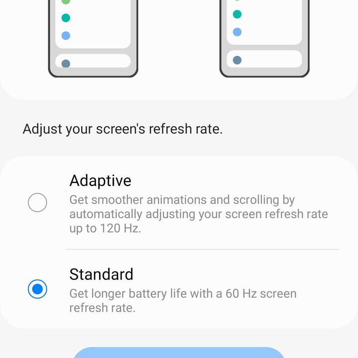 These are the Motion Smoothness settings for a Galaxy S21