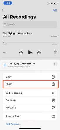 how to use voice memos record audio iphone share
