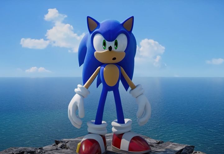 Sonic stares at an open world in Sonic Frontiers.