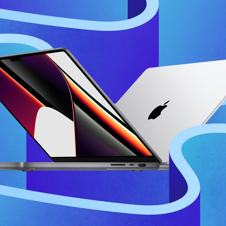 Macbook Pro 3 image on a blue stylized background.