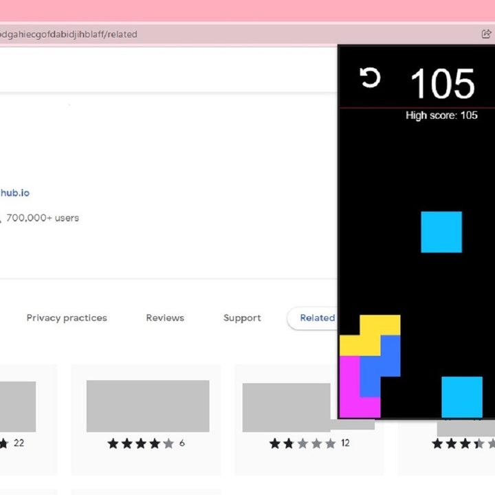 Tetrys Chrome browser extension screenshot showing a game of Tetrys in progress.