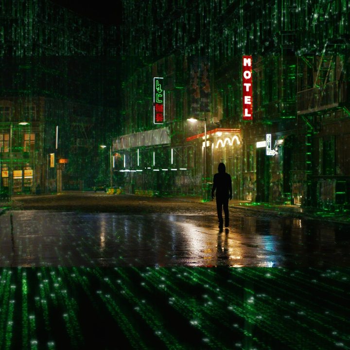 A city of code from a scene in The Matrix Resurrections.