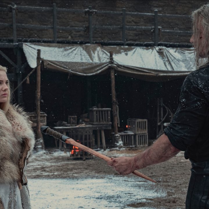 Freya Allan and Henry Cavill in a scene from season 2 of The Witcher.