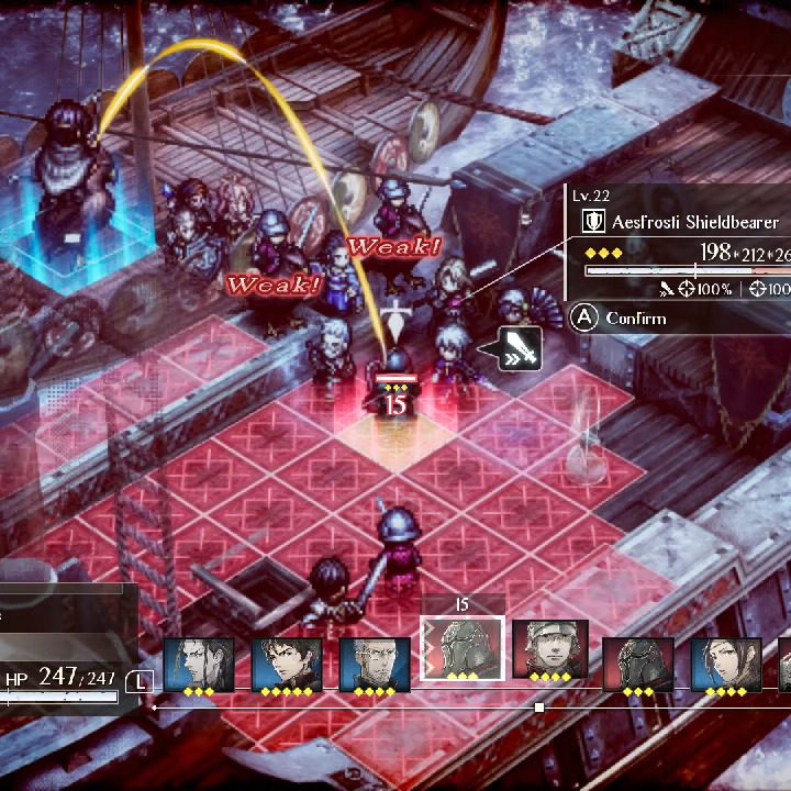 A player plots an attack in Triangle Strategy.