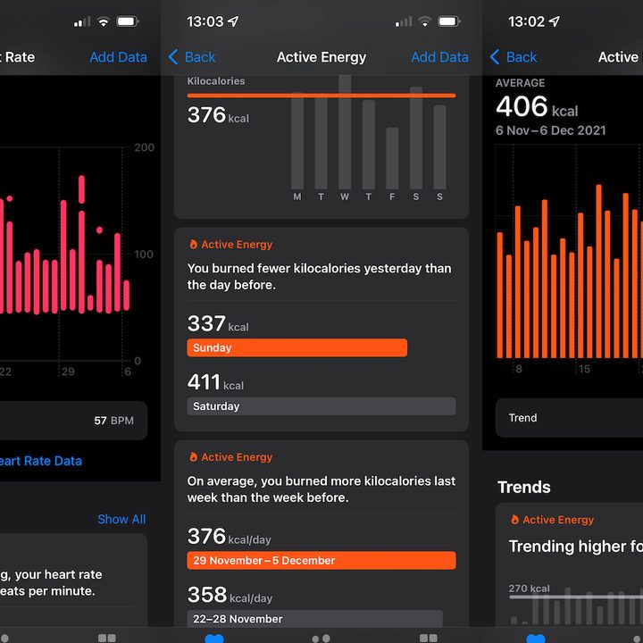 Apple Watch Series 7 Health app data.
