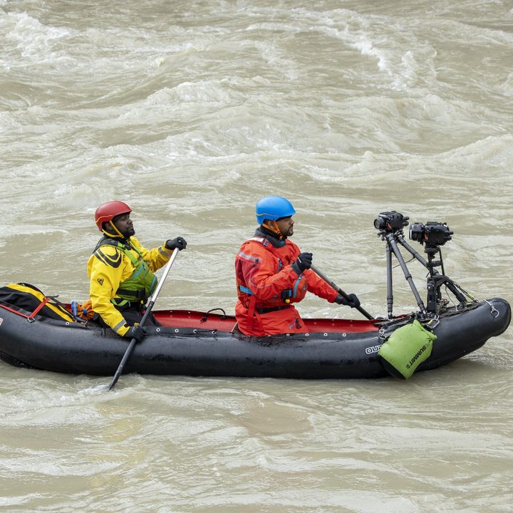 Explorer Dwayne Fields and Will Smith kayak in a scene from Welcome to Earth.