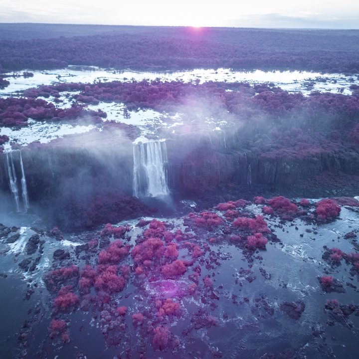The Iguacu Falls seen with infrared light in a scene from Welcome To Earth