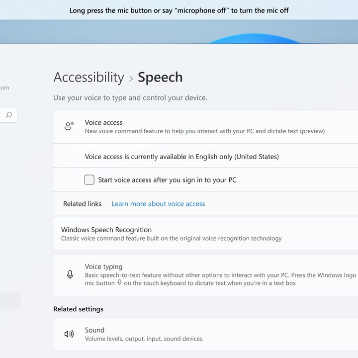 Voice access feature for Windows 11.