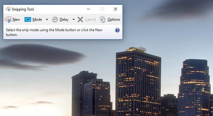 Windows 10 Snipping Tool options.