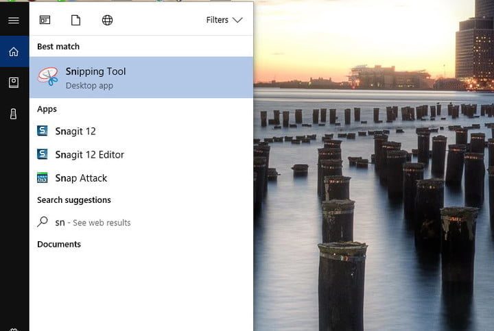 Opening the Windows 10 Snipping Tool.