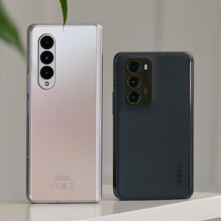 Galaxy Z Fold 3 and Oppo Find N closed from the back.