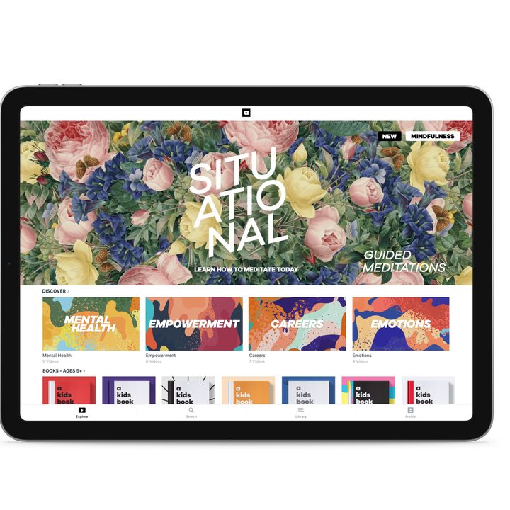 A Kids Company About mobile app on ipad with UI in landscape mode.
