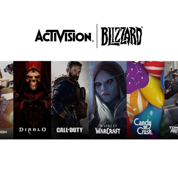 Activision Blizzard's logo with multiple IPs shown underneath.