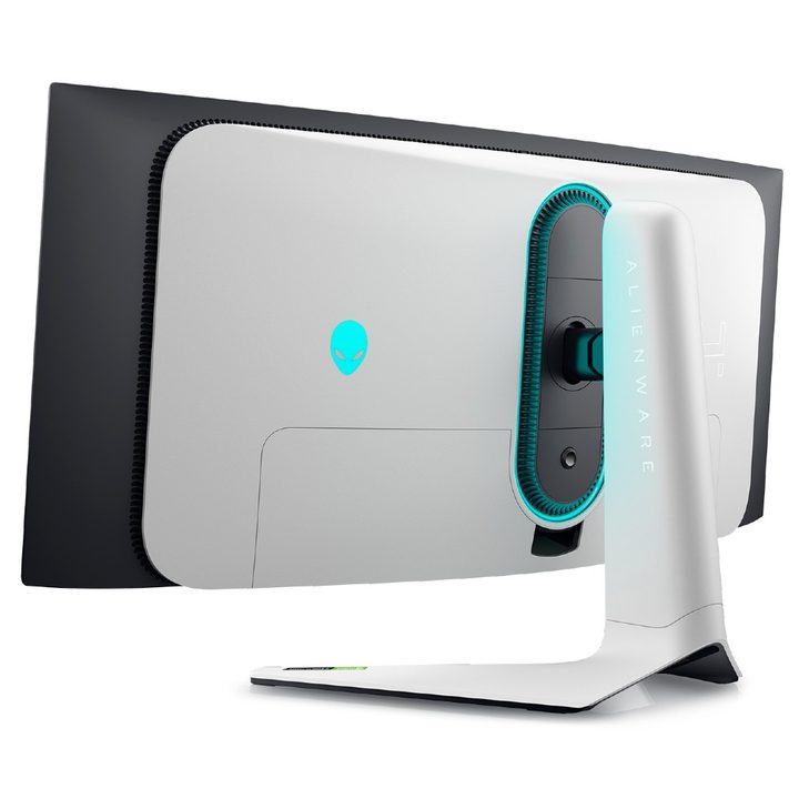 The back of the Alienware monitor, showing the white and black design.