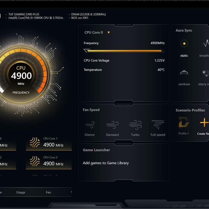 Asus Armoury Crate dashboard.