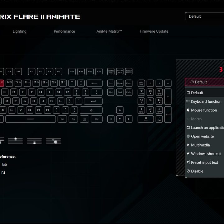 Keyboard settings in Asus Armoury Crate.