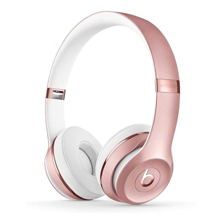 Beats Solo3 Wireless On-Ear Headphones Rose Gold on a white background.