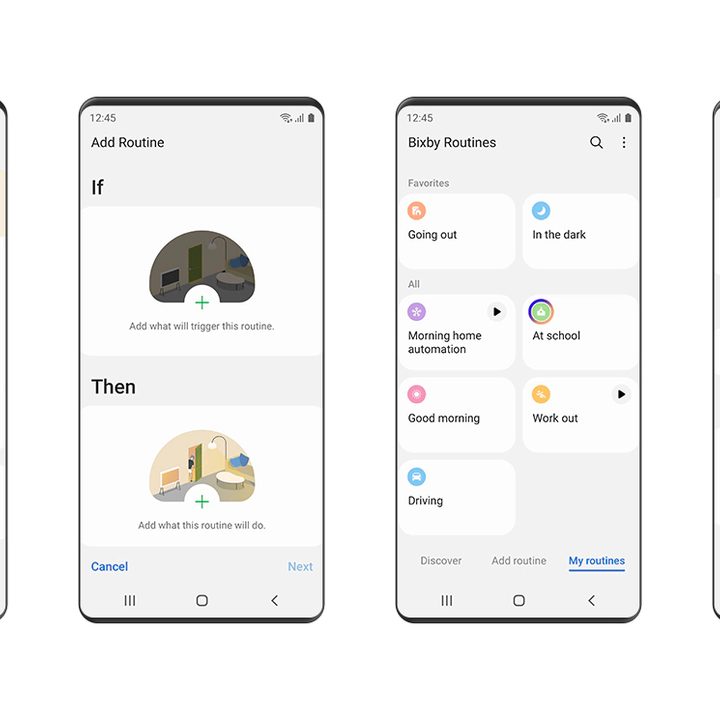 Examples of different Bixby Routines.