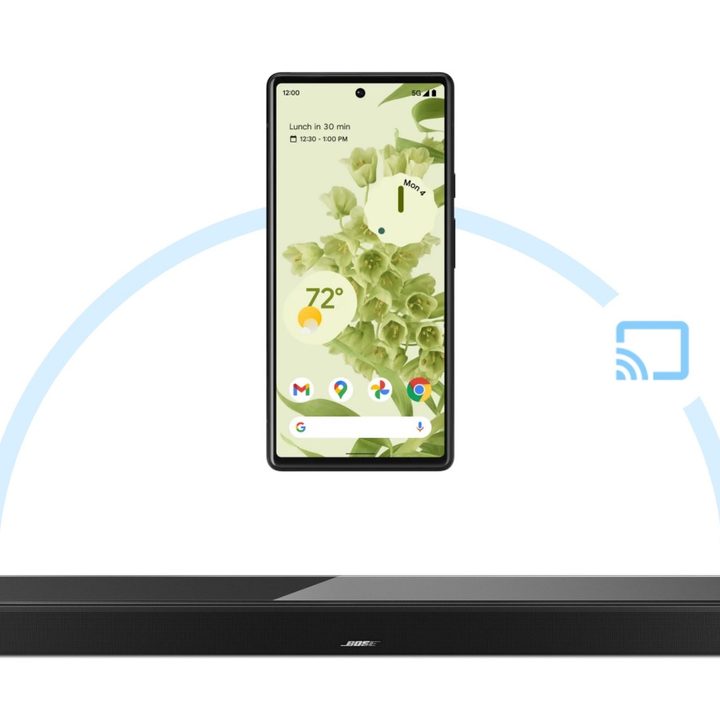 Diagram showing Chromecast built-in on a Bose Smart Soundbar.