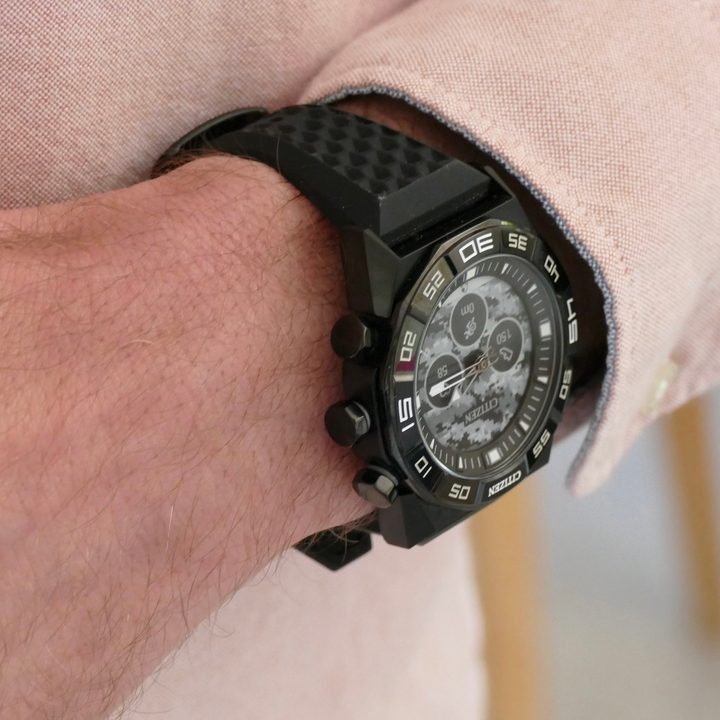 Citizen CZ Smart Hybrid camo watch face.