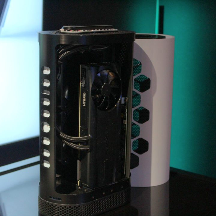 The Concept Polaris external GPU standing up on its side.