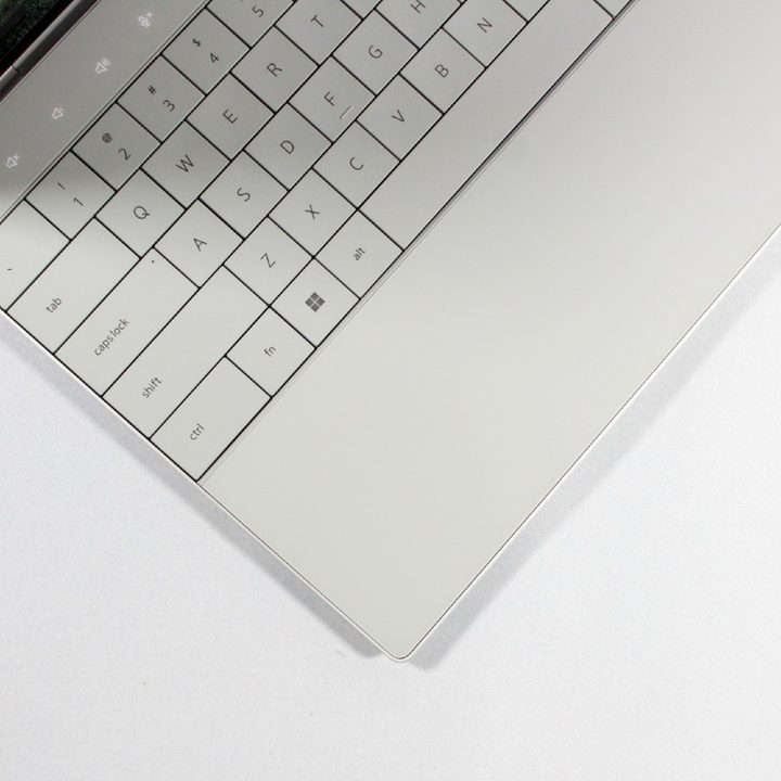 Close up of keyboard and trackpad on a Dell XPS 13 Plus.