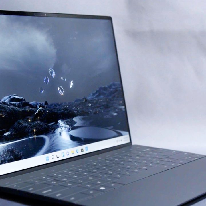 The Dell XPS 13 Plus against a wallpaper backdrop.