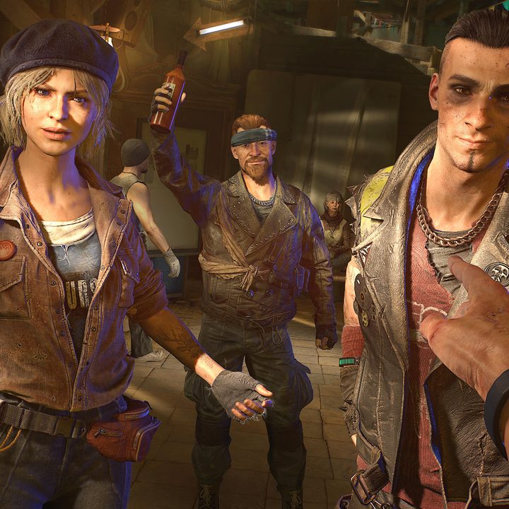 Talking with three characters in Dying Light 2.