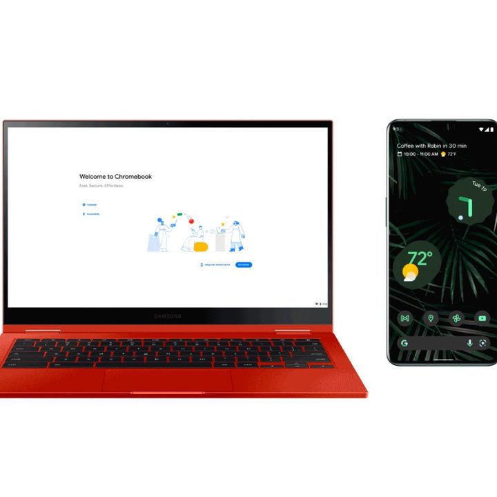 A Chromebook and Android phone connected through Fast Pair.
