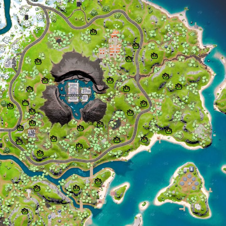 Map of tall grass in Fortnite.