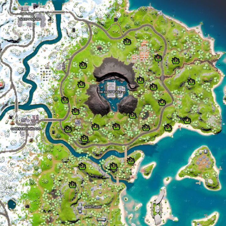 Map of tall grass in Fortnite.