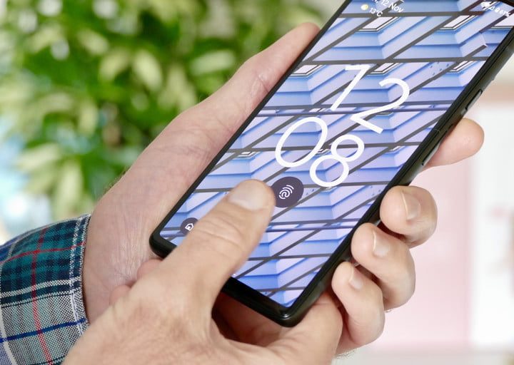 The under-display fingerprint scanner of the Google Pixel 6.
