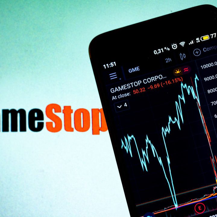 Gamestop stock on smartphone.