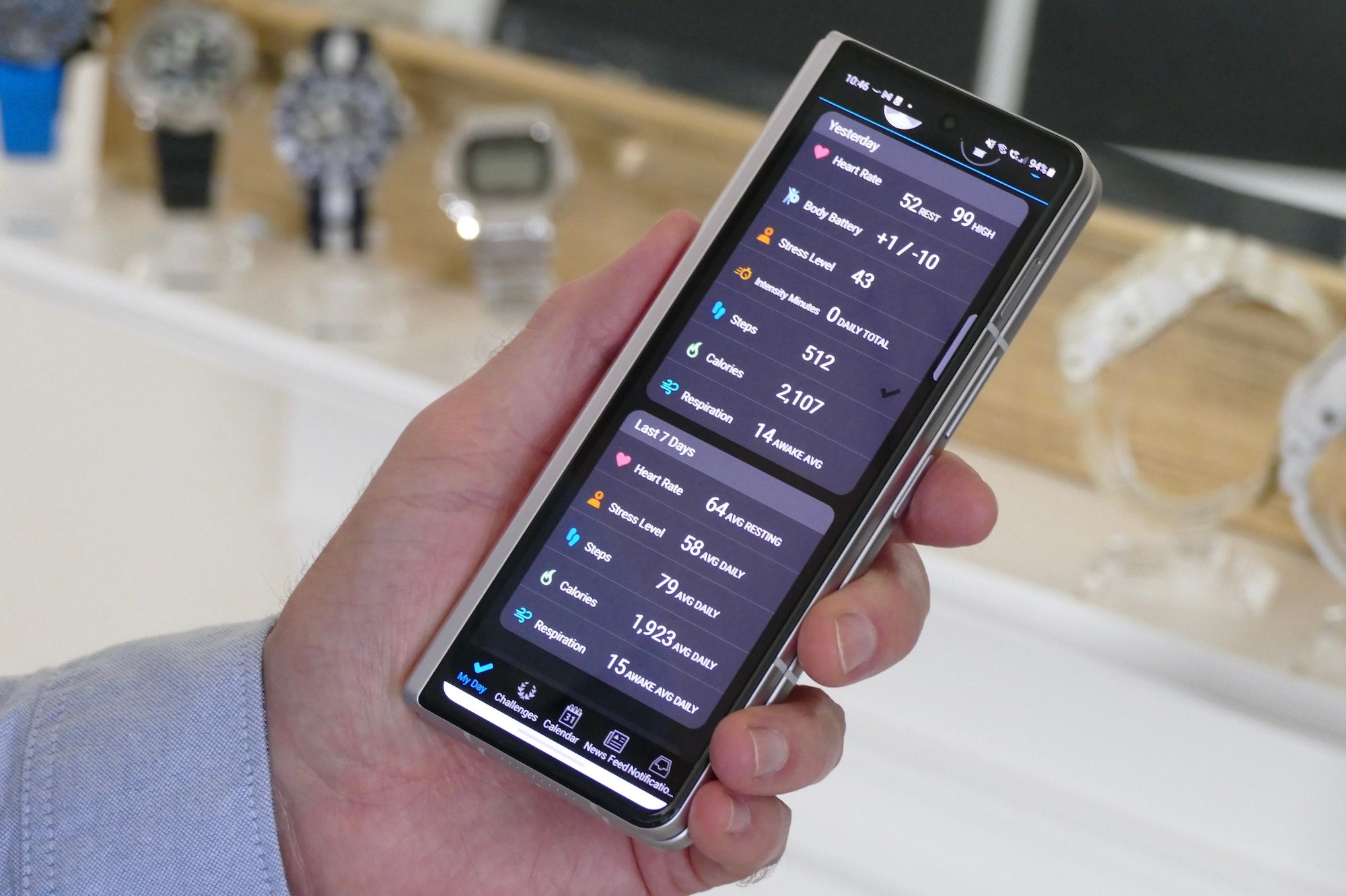 Garmin Connect app daily screen.