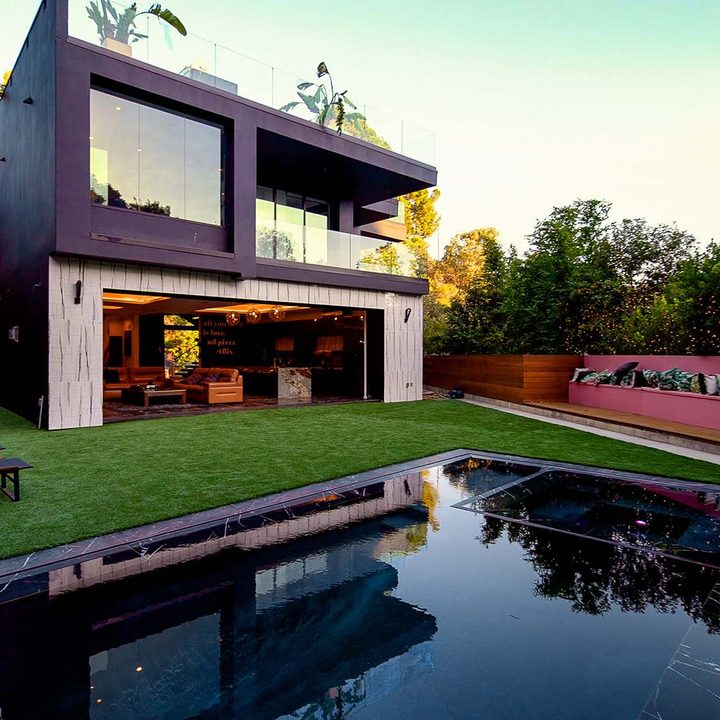 The exterior of a luxury smart home in California's San Fernando Valley.