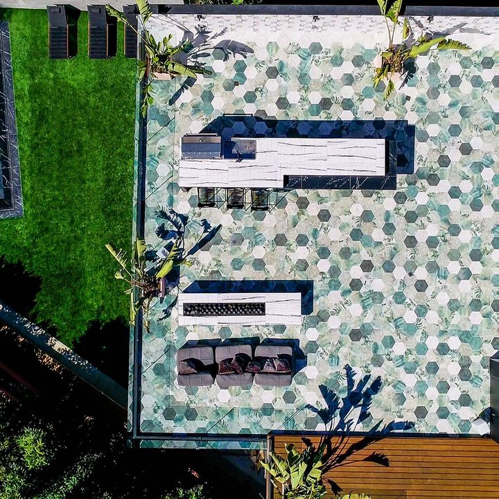 The rooftop patio of a luxury smart home in California's San Fernando Valley.