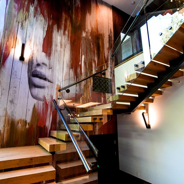 A staircase in the luxury smart home featured in episode 3 of Genius Home.