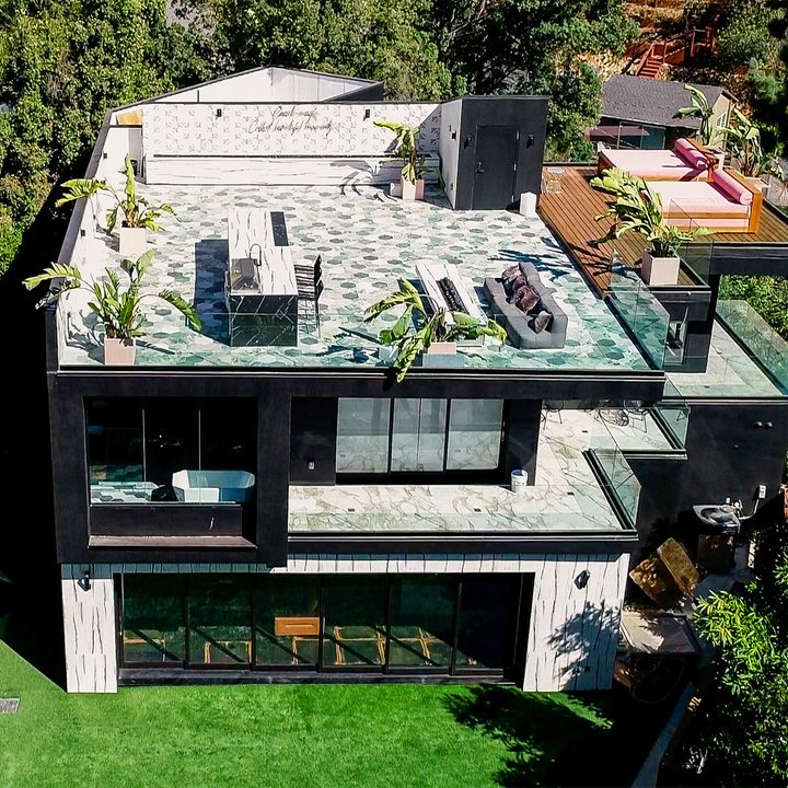 The exterior of a luxury smart home in California's San Fernando Valley.