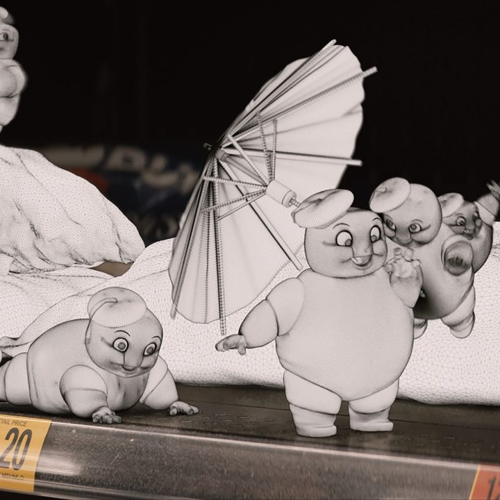 An early VFX shot of the miniature Marshmallow Men from Ghostbusters: Afterlife.