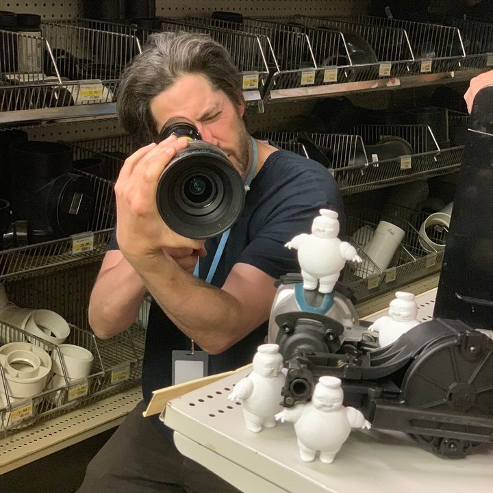 Filmmaker Jason Reitman lines up a shot for Ghostbusters: Afterlife.