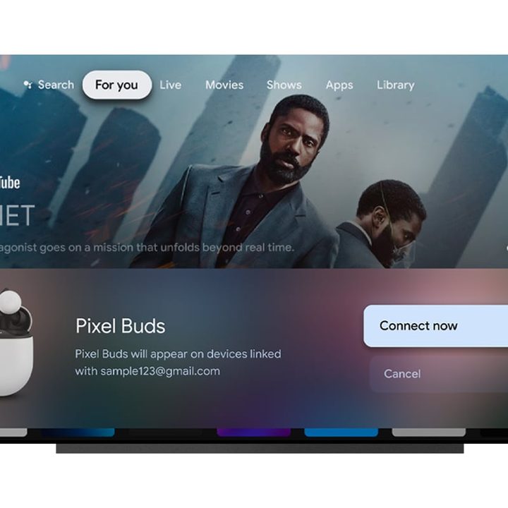 Picture of Android TV showing Pixel Buds being automatically paired using Fast Pair.