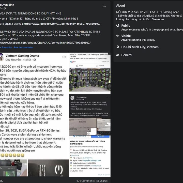 A Facebook posting about stolen graphics cards.